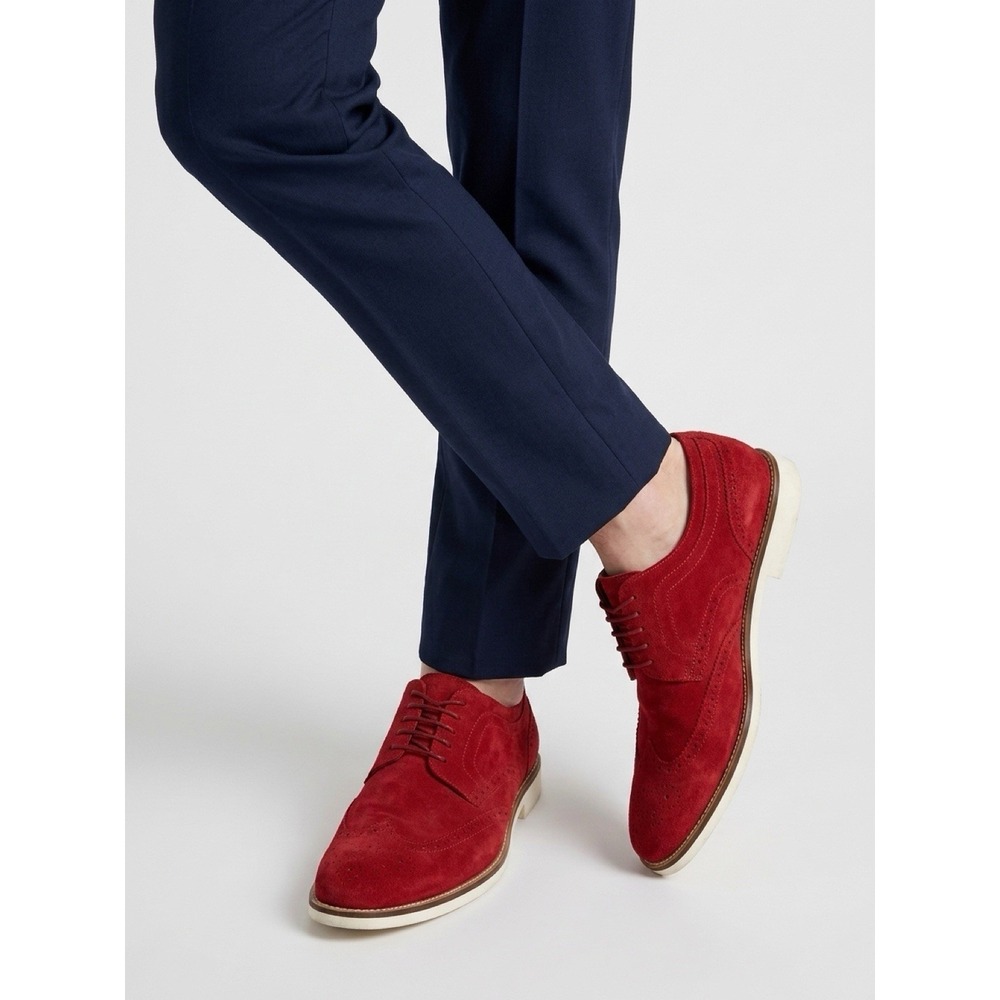 (b14/20)Hugo Boss Men's Fashion Oxfords Cortios Suede Red Shoes Size 11